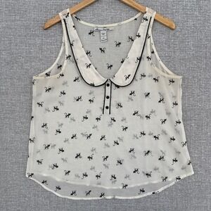 American Rag Tank Top Black Cat Sheer Sleeveless Blouse Sz‎ XL Peter Cottage